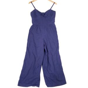 J.Crew Women's Size 6 Linen Blend Wide Leg Jumpsuit Navy Blue Spaghetti Strap